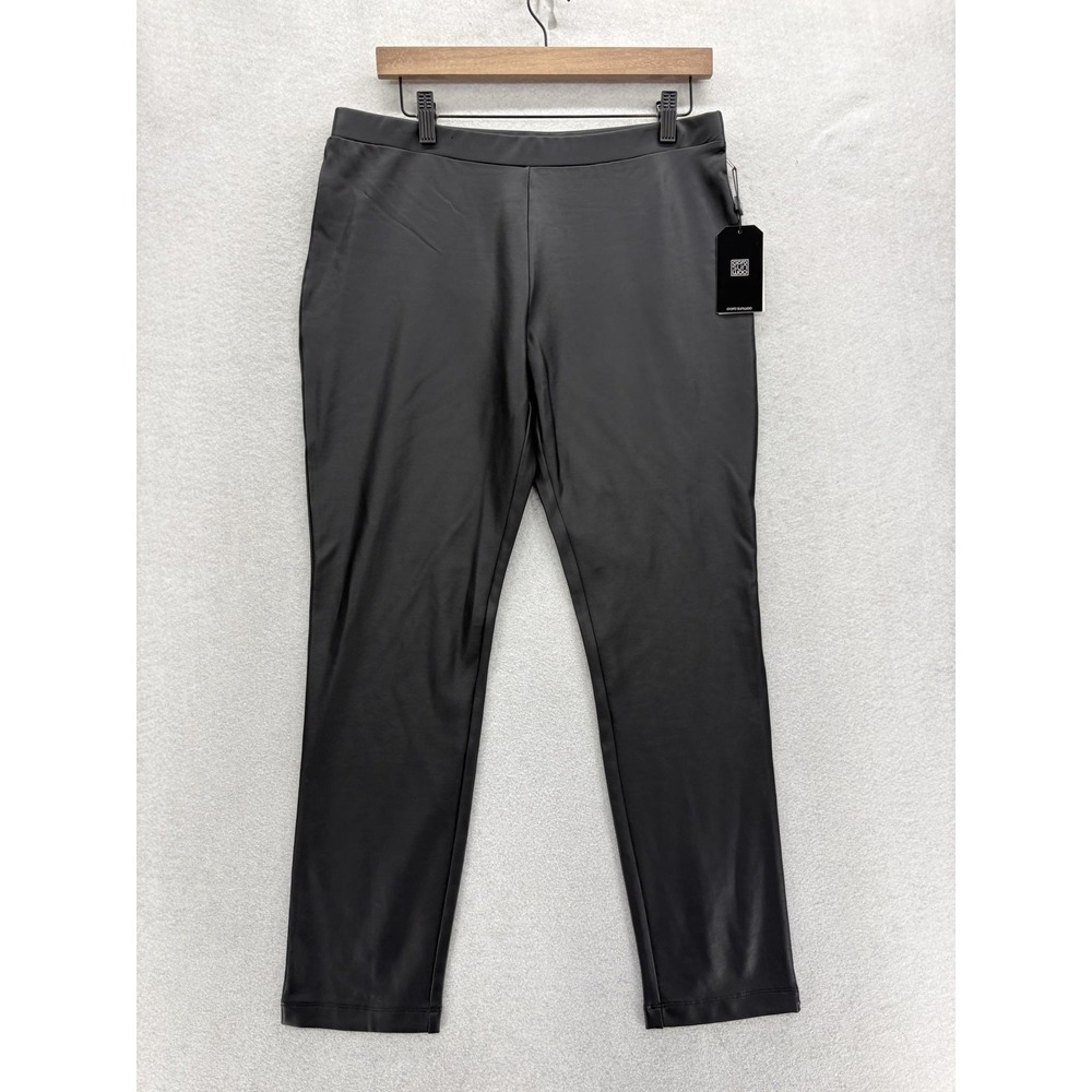 Clara Sunwoo Leggings Womens L Black Ankle Mid Rise Travel Faux Leather Stretch